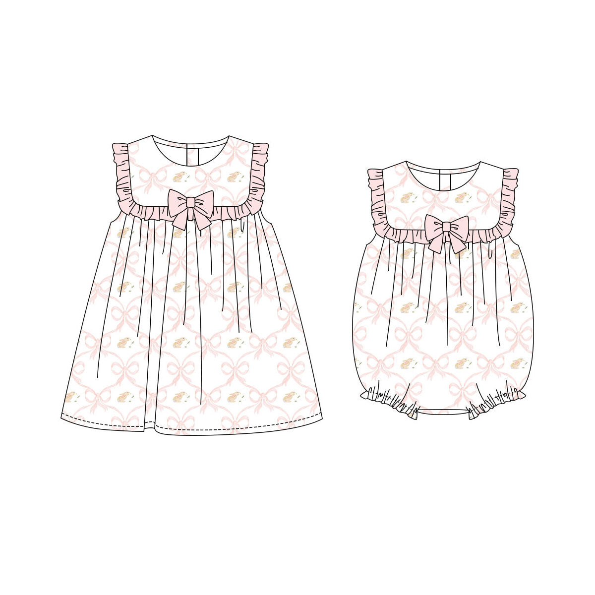 25.10.2 custom each style moq 8 eta 6-8week Sibling Sisters easter bow baby girl short sleeve dress and rompers match family design