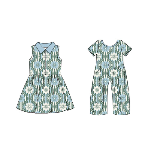 4.21 custom each style moq 5eta 4-6week Sibling Sister floral baby girl short sleeve yoga dresses and jumpsuit match design