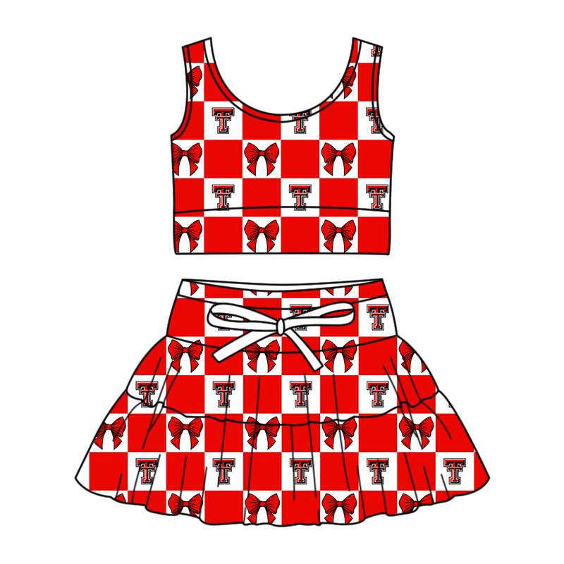 Custom moq 3 or 5 mix size milk silk summer teams baby girl clothes bow red sleeveless skirts sets-26.1.26
