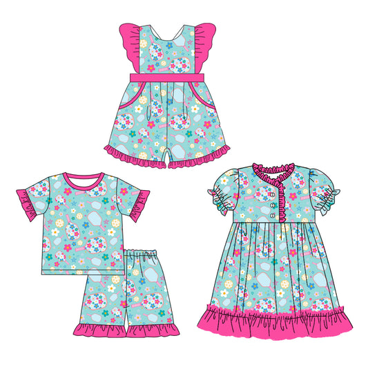 25.11.10 custom each style moq 5 eta 6-8week Sibling Sister floral baby short sleeve shorts sets and jumpsuit and dress match design