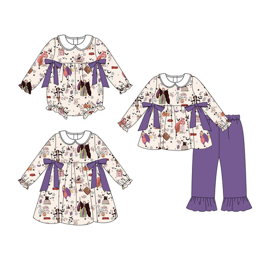25.8.7 custom each style moq 5eta 4-6week Sibling Sisters halloween baby girl long sleeve pants sets and dress and rompers match family design