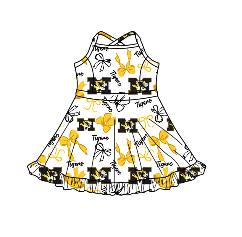 Custom moq 5 mix size milk silk summer teams Yellow Black Bow Baby Girls Vest Top Skirt Shorts Sets Sleeveless Yoga Knee Length Dresses Yoga Shorts