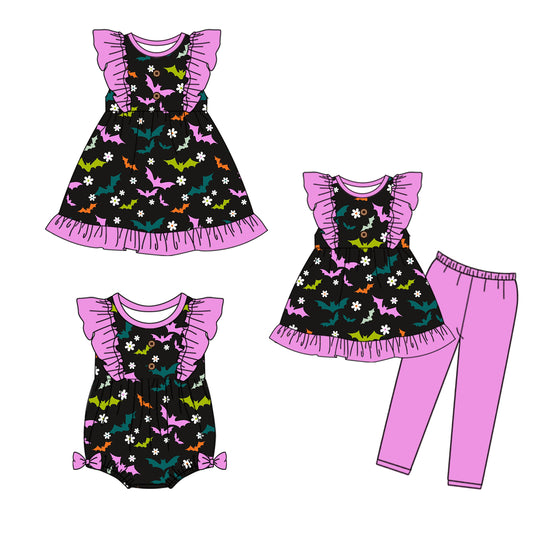 4.28 custom each style moq 5eta 4-6week Sibling Sisters bat floral baby girl short sleeve pants sets and dress and rompers match family design