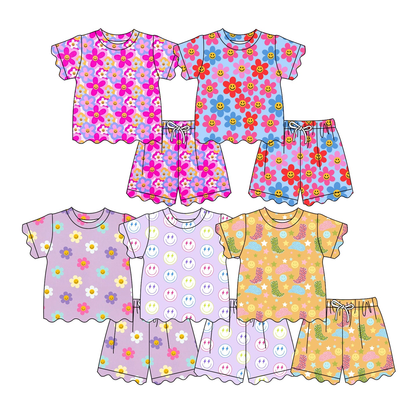 4.9 Custom moq 5 mix size Sibling Baby Girl Flowers Top Short Scallop Clothes Sets Summer Outfit