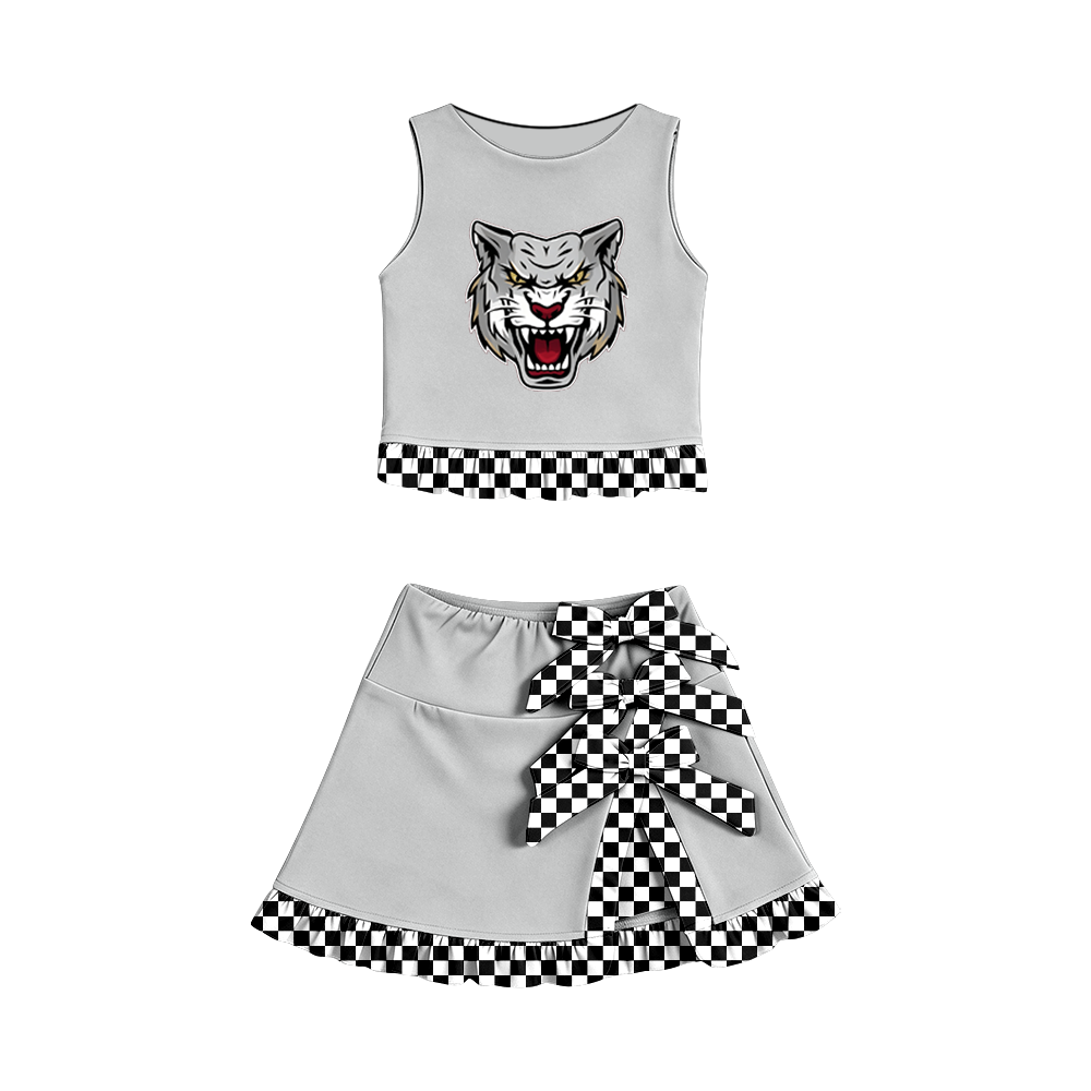 custom moq 5 mix size MSD070604 Baby Girls Summer Vest Checked Bow Scallop Edge Skort  Set