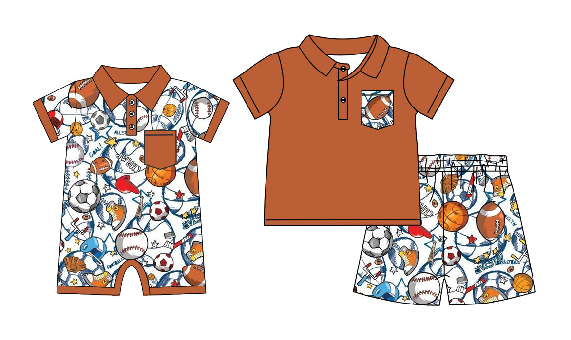 3.23 Custom moq 5 mix size Sibling Baby Boys Romper Short-Sleeved Brown Top And Shorts Set Summer Outfit