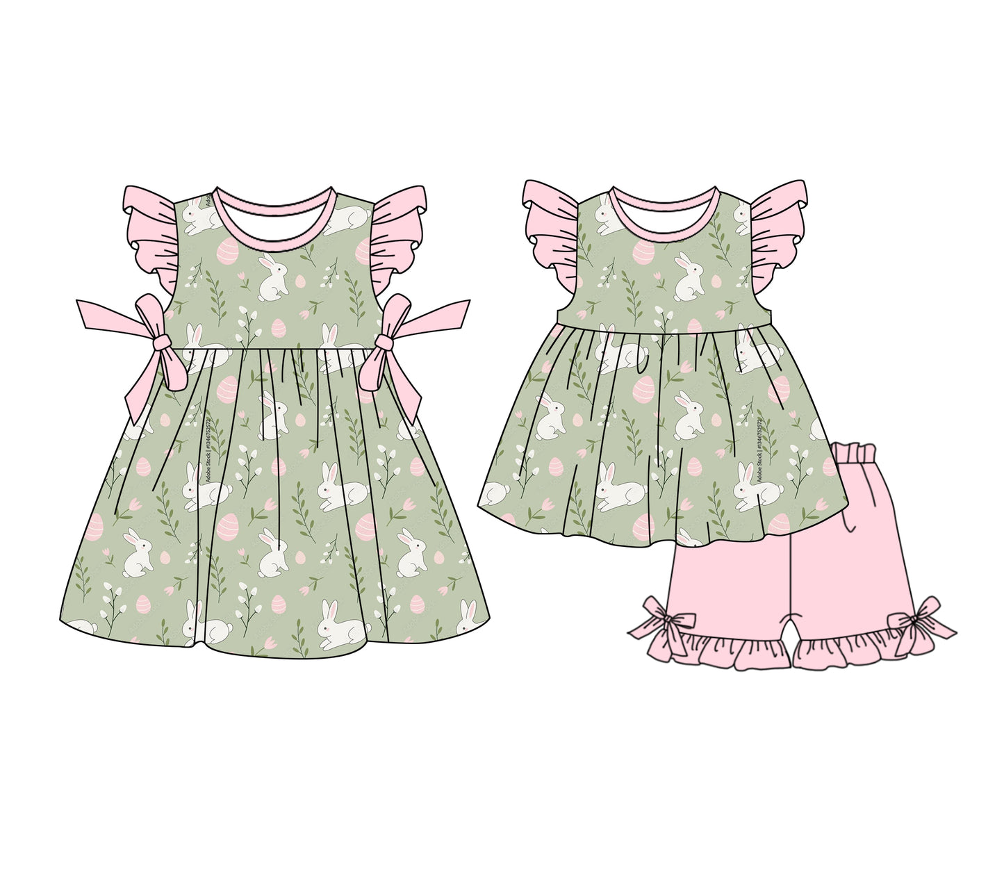 25.12.23 custom each style moq 5 eta 6-8week Sibling Sister bunny baby short sleeve shorts sets and dress match design