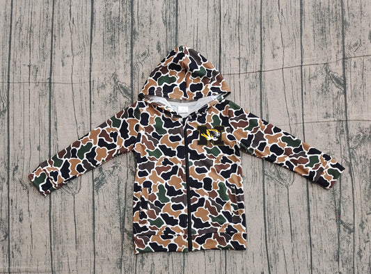 Custom moq 5 mix size milk silk baby boys clothes team summer camouflage zipper hooded long sleeve top-25.11.22