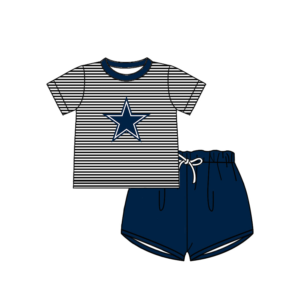 Custom moq 5 mix size milk silk summer teams baby girl boys clothes navy blue short sleeve shorts sets 2 and pants sets and rompers 2 series