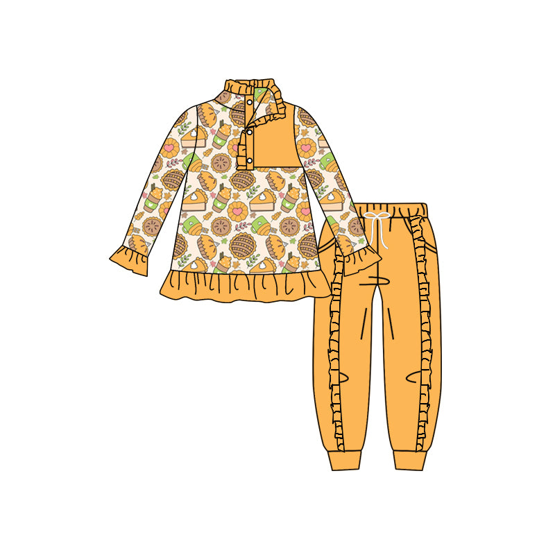 5.25 custom each style moq 5 eta 4-5week biscuit yellow long sleeve lace pants outfits