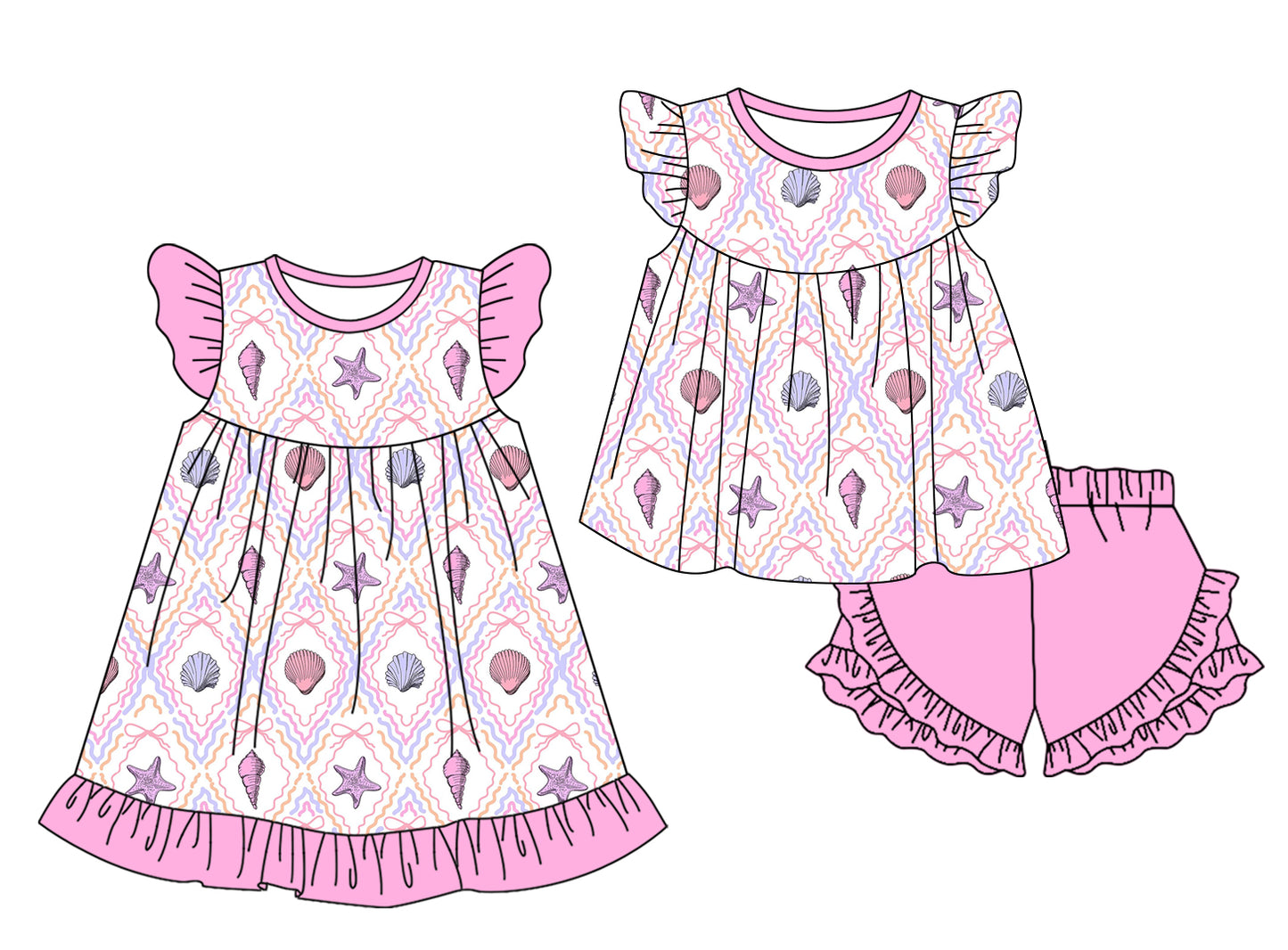25.11.1 custom each style moq 5 eta 6-8week Sibling Sister bow baby girl short sleeve shorts sets and dress match design