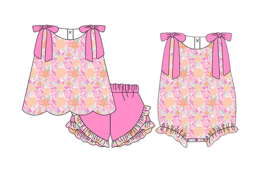 3.10 Custom moq 5 mix size Sibling Baby Girls Pink Sleeveless Top And Ruffle Shorts Set Matching Romper Outfit