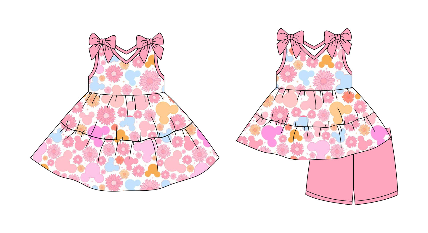 2.28 custom each style moq 5eta 4-6week Sibling Sister floral baby girl short sleeve shorts sets and dresses match design