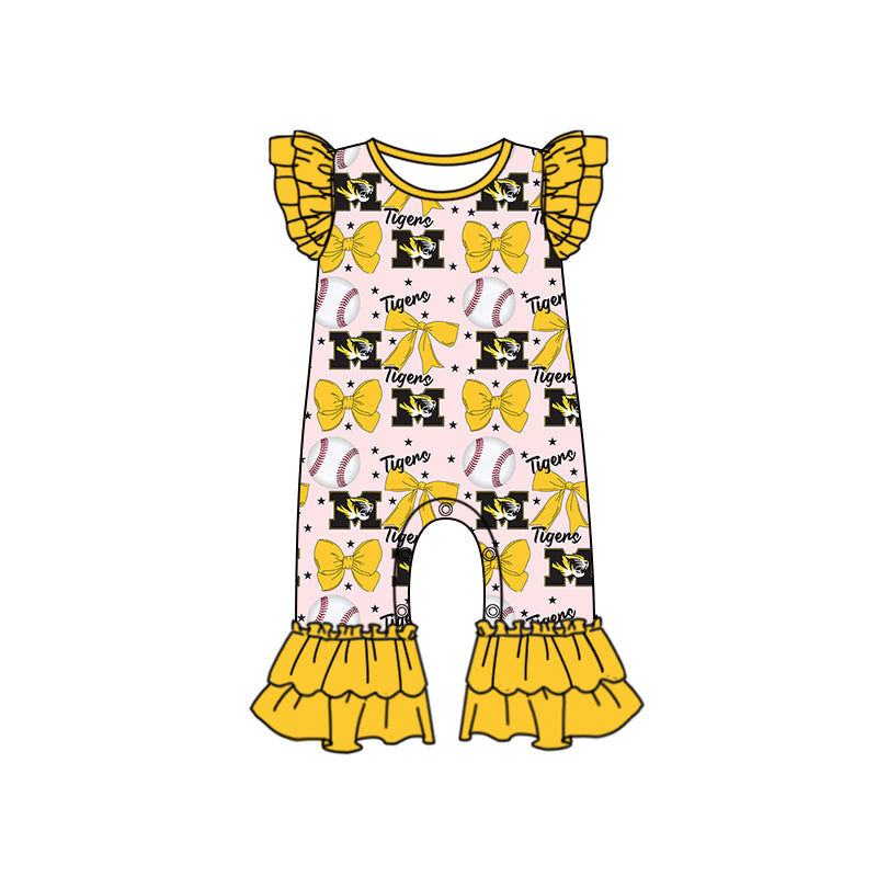 Custom moq 5 each style summer teams baby girls clothes team bow yellow long sleeve hooded pants sets and dress and romper-25.6.13