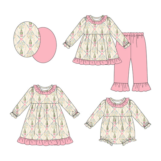 25.8.19 custom each style moq 5eta 4-6week Sibling Sisters Christmas bow baby girl long sleeve pants sets and dress and rompers match family design