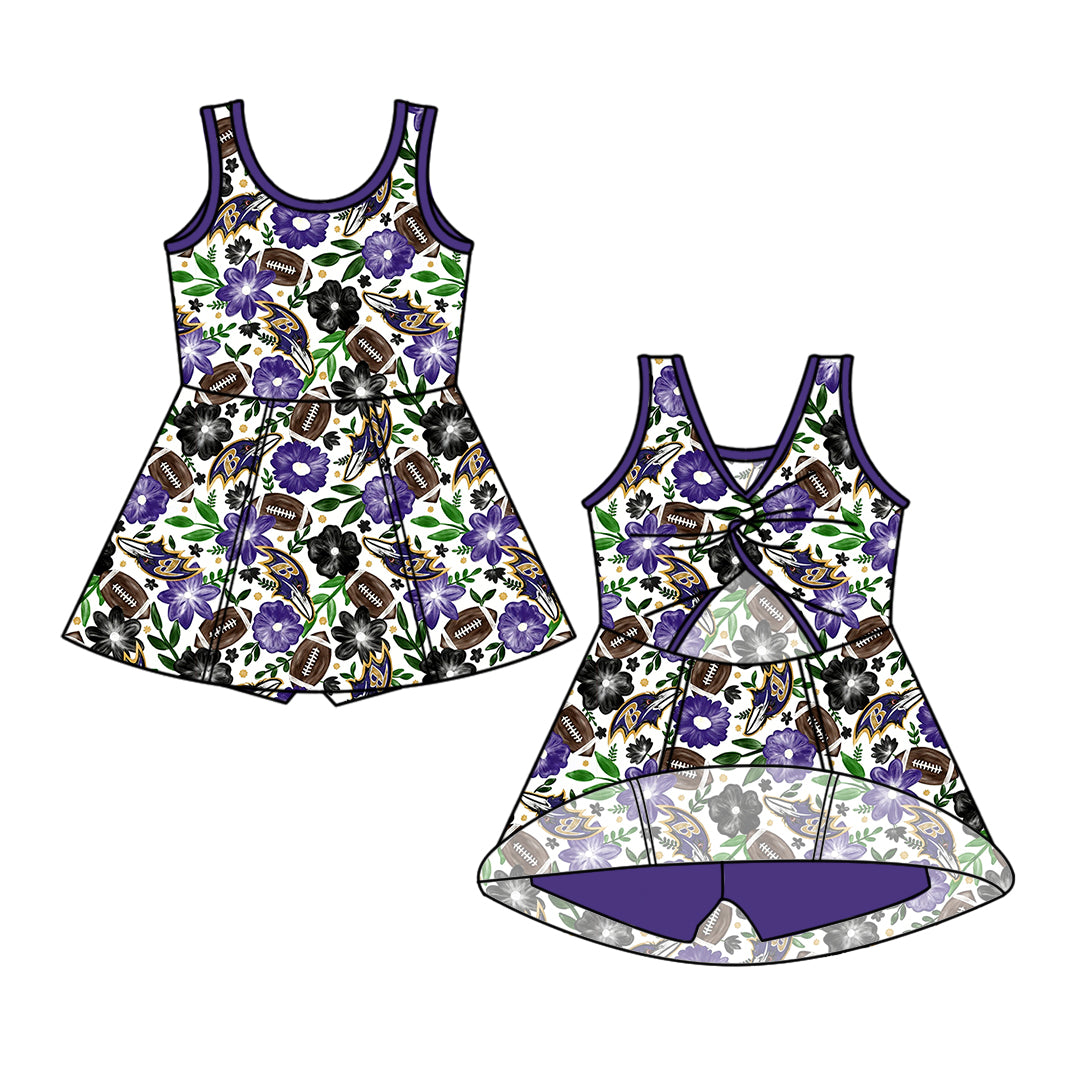 Custom moq 5 mix size milk silk summer teams Baby Girl Sleeveless Top And Purple Shorts Set Sleeveless Skirt Set Yoga Dress Romper