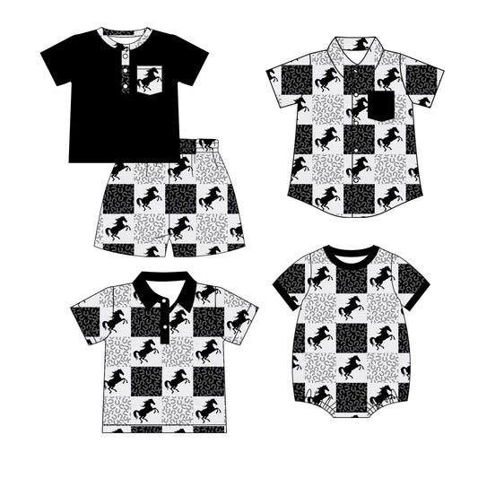 25.12.18 custom each style moq 5 eta 6-8 week Sibling Sister horse baby boy short sleeve shorts sets and boy rompers and top 2 match family design