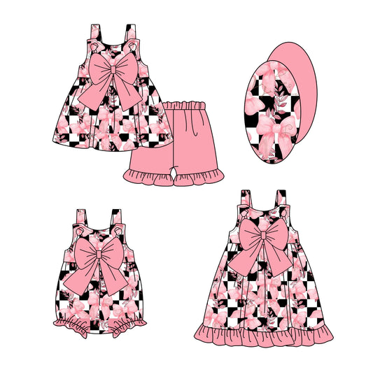 2.19 custom each style moq 5eta 4-6week Sibling Sisters bow baby girl short sleeve shorts sets and dress and rompers match family design