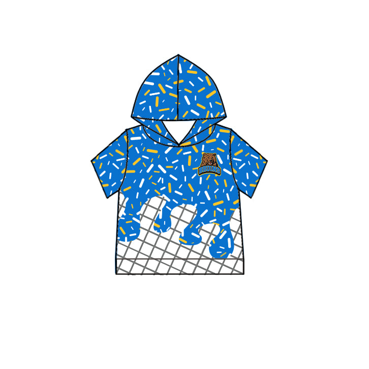 Custom moq 5 mix size milk silk summer teams Camo Hooded Short Sleeve Top Shorts Set Blue Ice Cream Drips Hooded Top with Matching Shorts For Baby