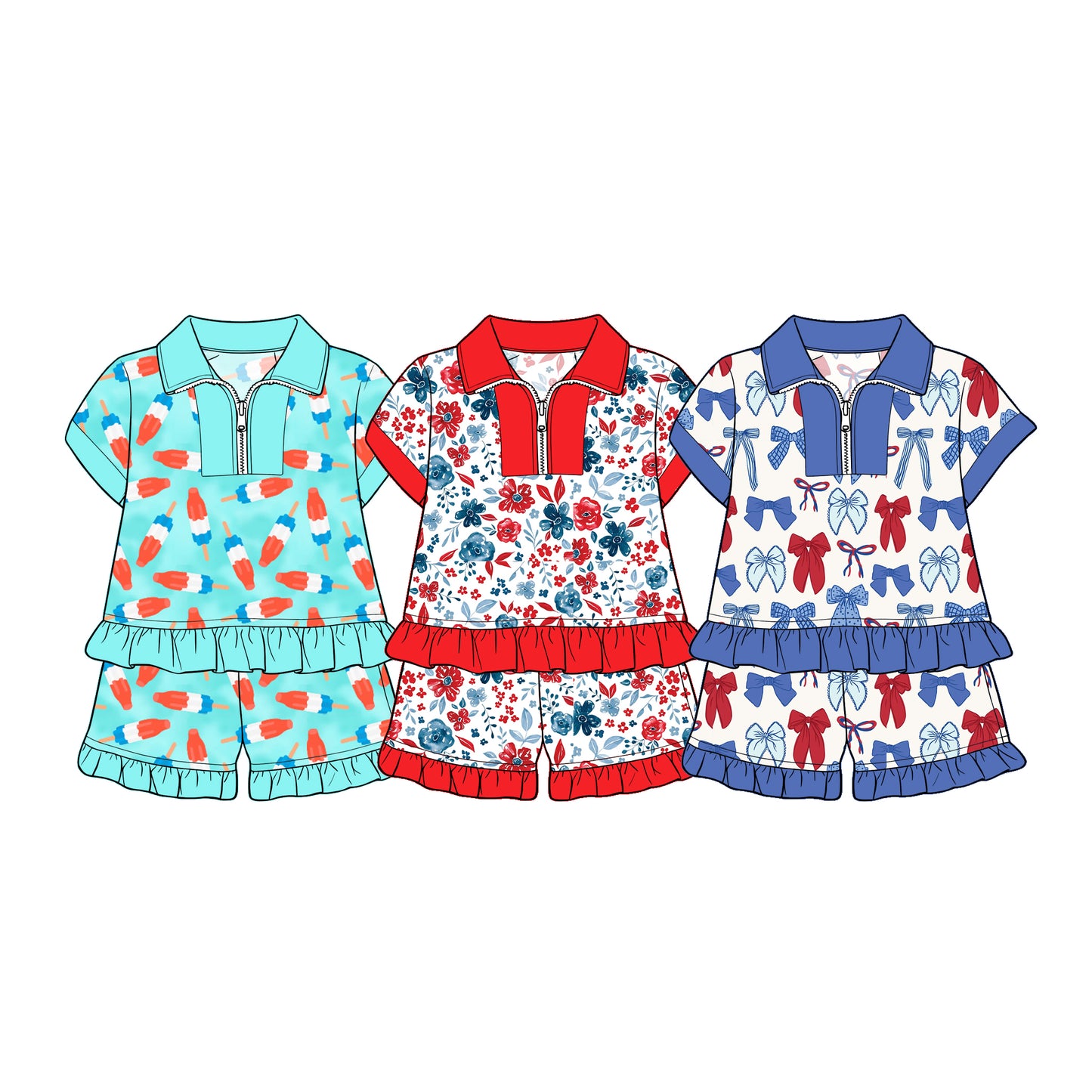 3.12 Custom moq 5 mix size Sibling Kids 4th of July Short-Sleeved Top And Shorts Set Summer Outfit