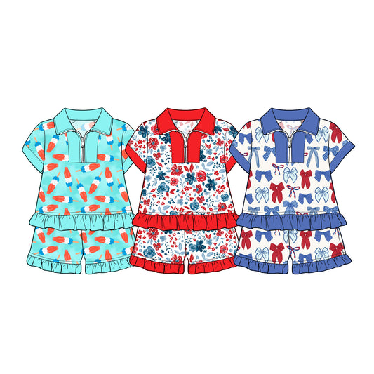 3.12 Custom moq 5 mix size Sibling Kids 4th of July Short-Sleeved Top And Shorts Set Summer Outfit