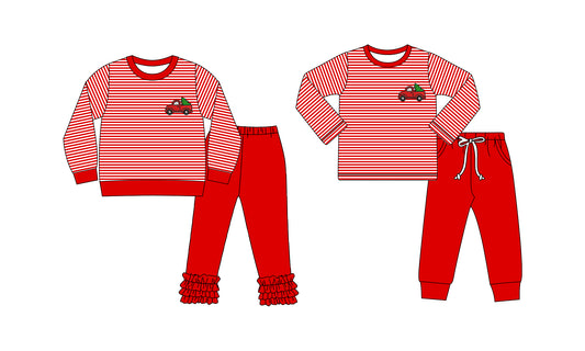 25.7.29 custom each style moq 5eta 4-6week Sibling Sisters Christmas red baby boy long sleeve pants sets 1 and sets 2 match family design