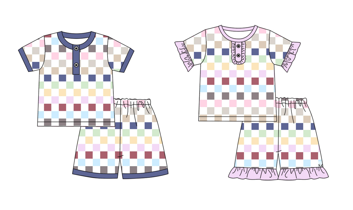 11.3 custom each style moq 5eta 4-6week Sibling Sister plaid baby girl short sleeve shorts sets 1 and sets 2 match design