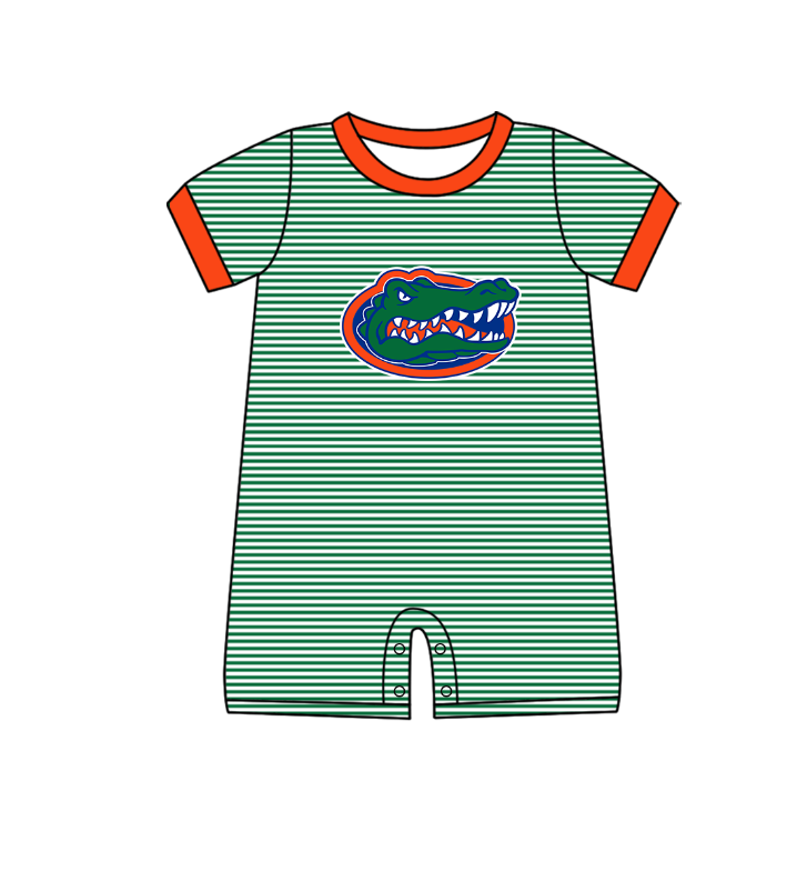 Custom moq 5 mix size milk silk summer teams Baby Boys And Girls Green Short-Sleeved Shirt And Shorts Set Matching Striped Rompers Outfit Set