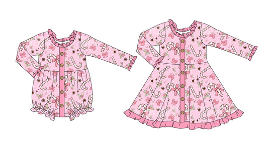 25.5.13 custom each style moq 5eta 4-6week Sibling Sisters Christmas bow baby girl long sleeve dress and rompers match family design