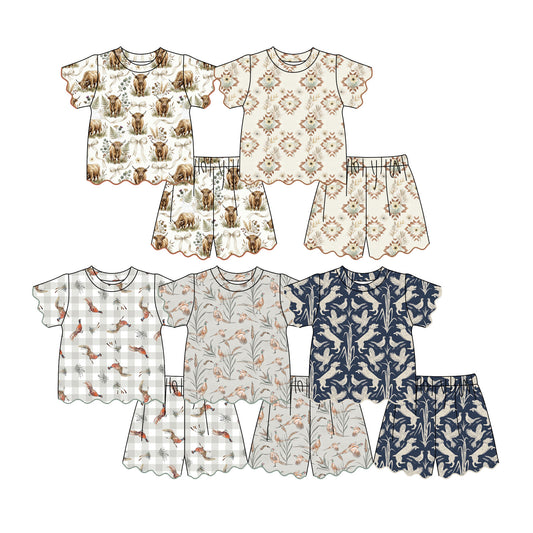 3.9 Custom moq 5 mix size Sibling Kids' Short-Sleeved Top And Shorts Set Summer Outfit
