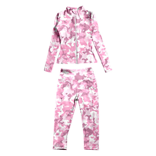 7.3 custom each style moq 5eta 4-6week baby girls clothes pink Yoga Suit Zipper Long Sleeve Pants Set