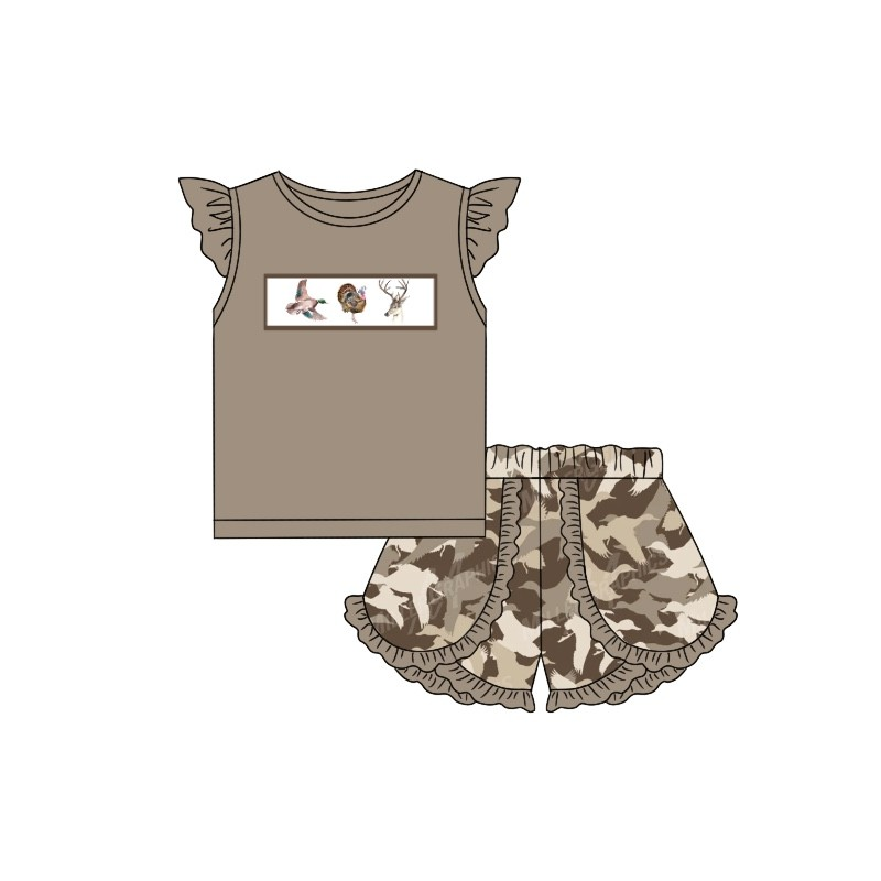 6.15 custom each style moq 5eta 4-5week baby girls clothes camouflage flying sleeve outfits