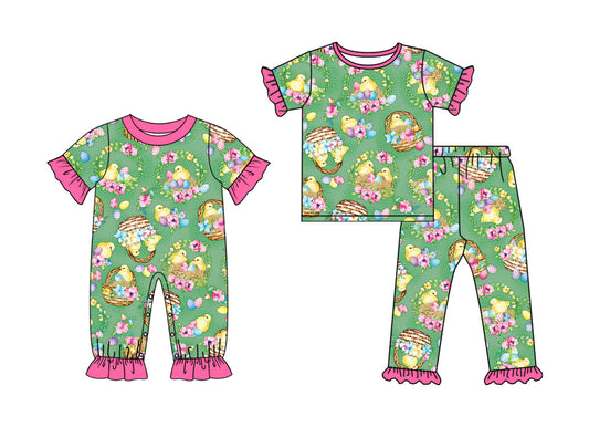 25.10.10 custom each style moq 5 eta 6-8week Sibling Sisters floral baby girl clothes short sleeve pants sets and romper match family design