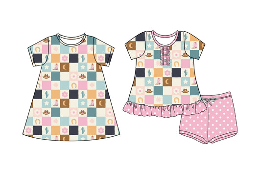 4.9 custom each style moq 5eta 4-6week Sibling Sister boots hats baby girl short sleeve shorts sets and dresses match design
