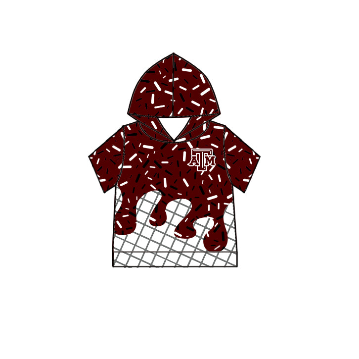 Custom moq 5 mix size milk silk summer teams Baby Camo Hooded Short Sleeve Top and Shorts Set Dark Red Ice Cream Drips Hooded Top with Matching Shorts