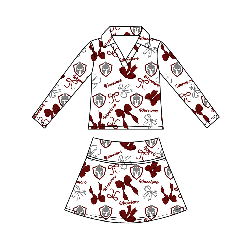 Custom moq 5 mix size milk silk summer teams Girls Polka Dot Top Shorts Set Top Skirt Short Set Dark Red Zipper Pullover Jogger Pants Set Pullover Tops