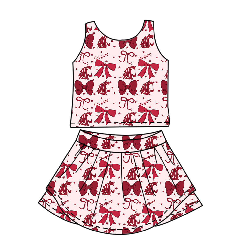Custom moq 5 mix size milk silk summer teams baby girls clothes team bow red sleeveless skirts sets and dress 1 and dress 2 and dress 3-25.6.25