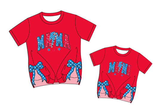 3.25 Custom moq 5 mix size Sibling Mom And Me 4th of July Red Short-Sleeved Top Summer Clothing