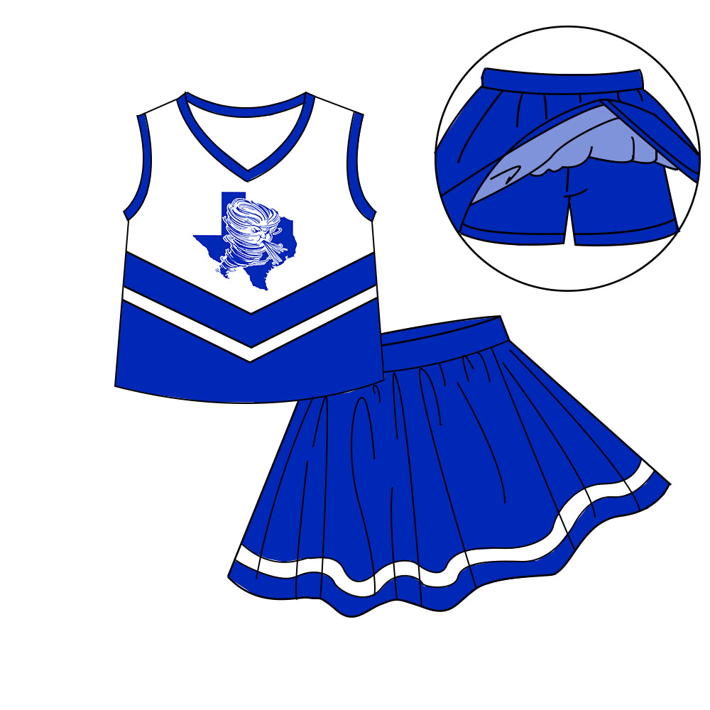 Custom moq 5 mix size milk silk eta 6-8weeks summer teams blue baby girls clothes team sleeveless skirts shorts sets-25.7.7