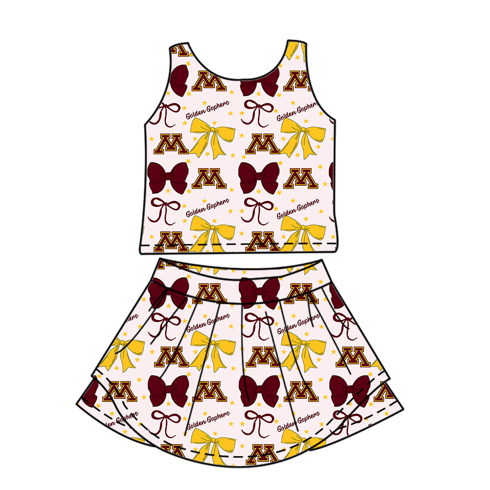 Custom moq 5 mix size milk silk summer teams baby girls clothes team bow brick red sleeveless skirts sets and dress 1 and dress 2 and dress 3-25.6.26