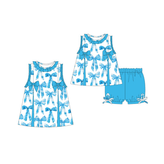 3.21 custom each style moq 5eta 4-6week Sibling Sister bow baby girl short sleeve shorts sets and dresses match design
