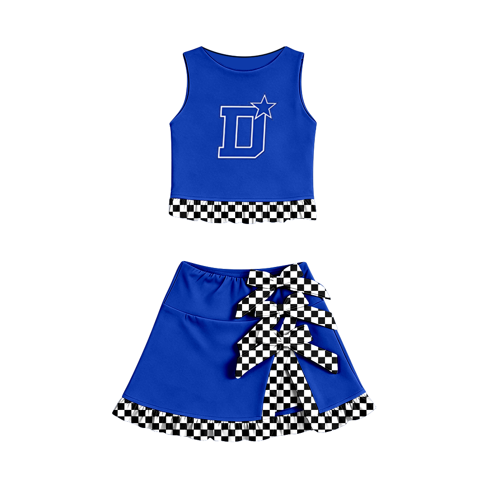 custom moq 5 mix size MSD070704 Baby Girls Summer Vest Checked Bow Scallop Edge Skort Yoga Active Clothes Set