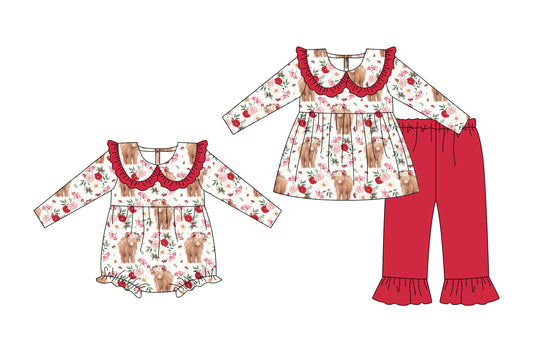 25.5.15 custom each style moq 5eta 4-6week Sibling Sisters alpine floral baby girl long sleeve pants sets and rompers match family design