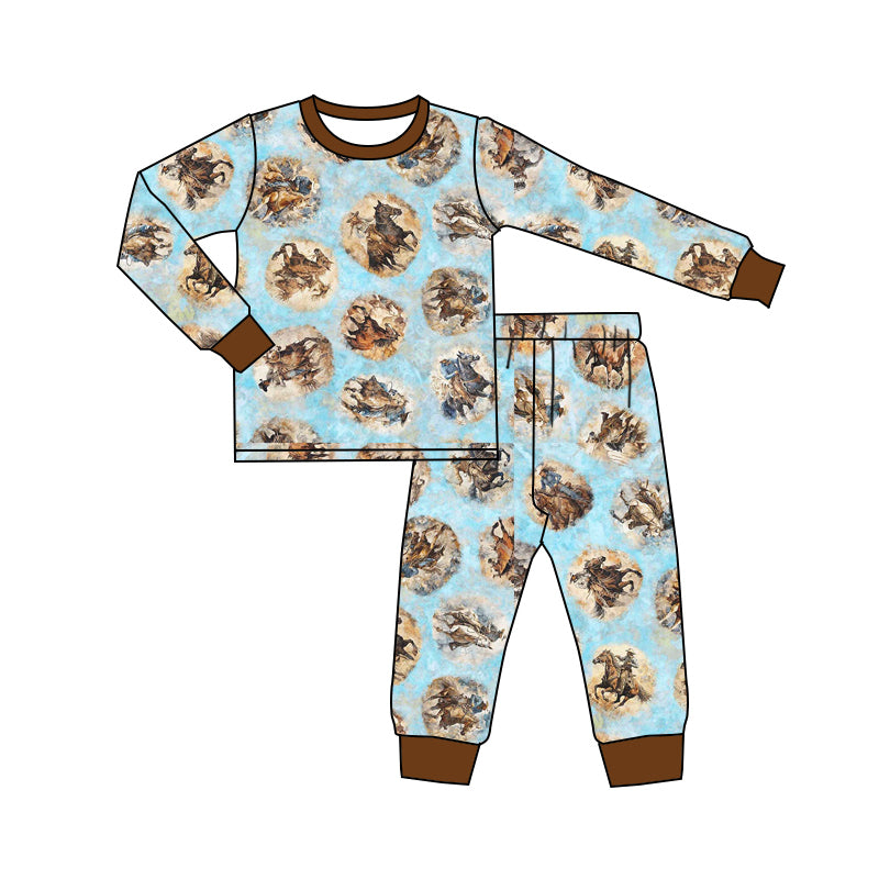 9.12 custom each style moq 5eta 4-6week Sibling Sister riding horse baby boys sets and rompers match family design