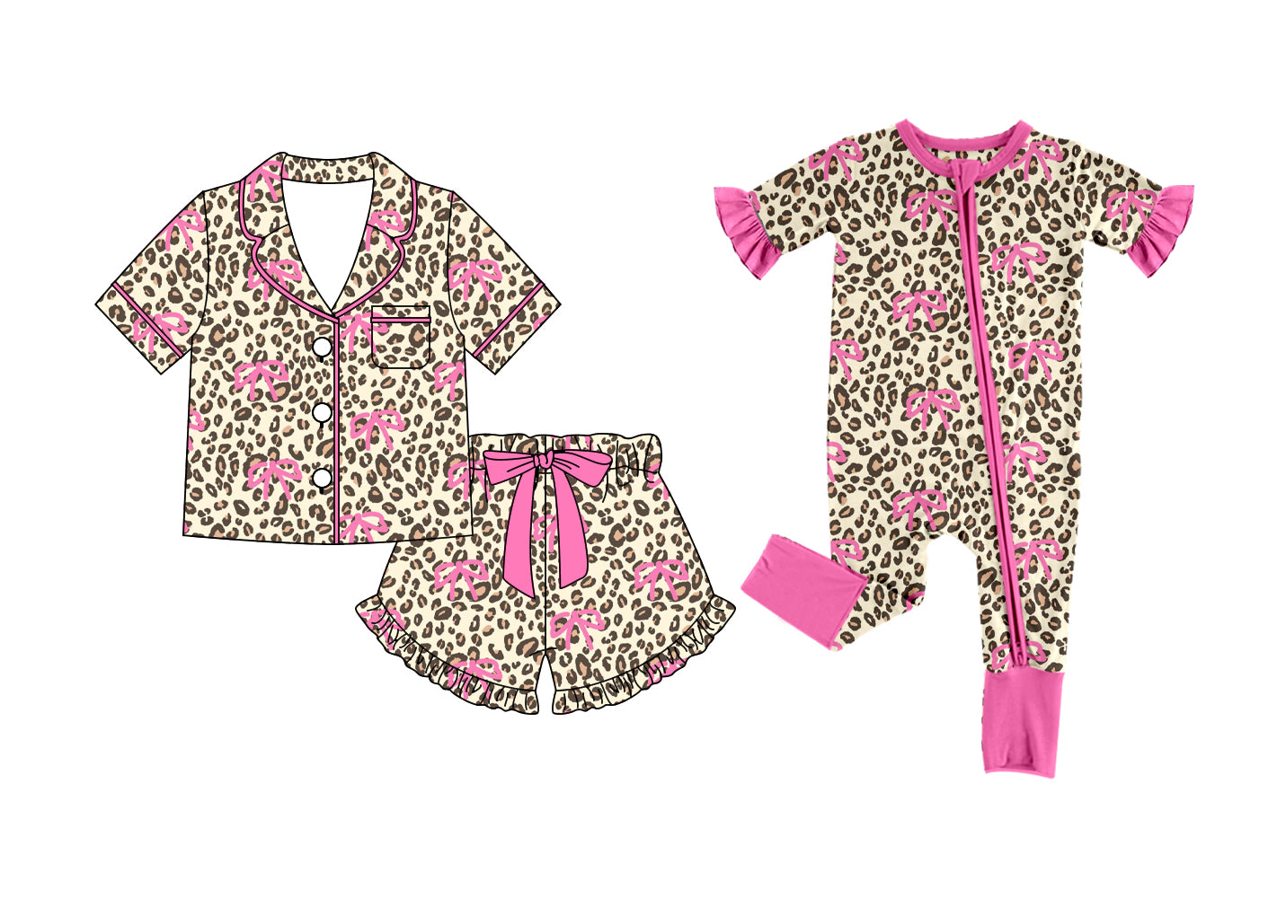 26.1.1 custom each style moq 5 eta 6-8week Sibling Sisters leopard bow baby girl short sleeve shorts sets and rompers match family design