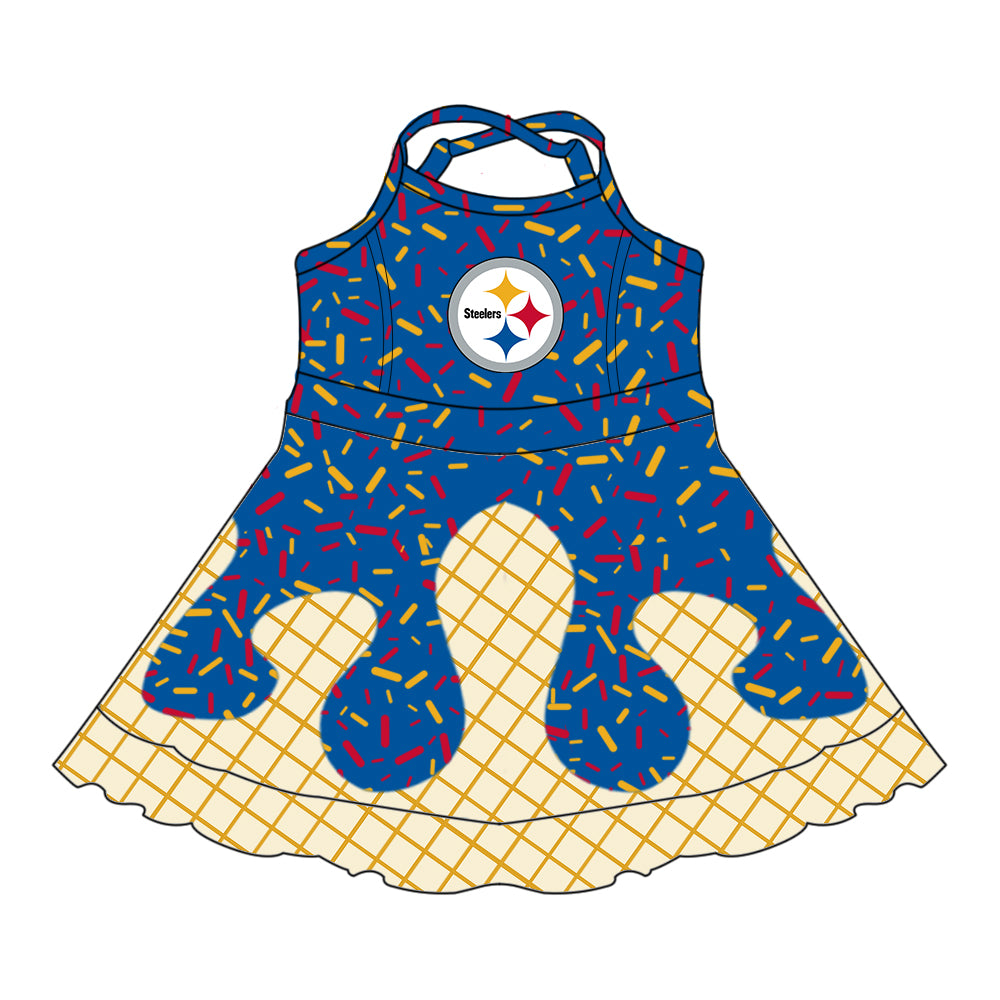 Custom summer teams baby girls clothes team blue hooded long sleeve tops and short sleeve top and dress and pants and shorts-25.6.18