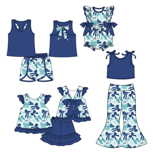 25.5.23 custom each style moq 5eta 4-6week Sibling Sisters bow baby girl short sleeve shorts sets 1 and sets 2 and pants sets and rompers match family design