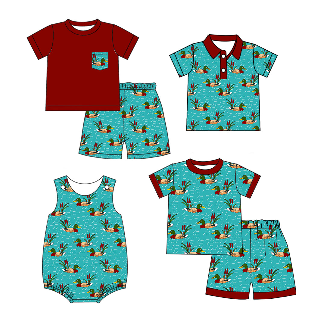 11.20 custom each style moq 5eta 4-6week Sibling Sister duck baby girl short sleeve shorts sets and sets 2 and boy romper and top match design