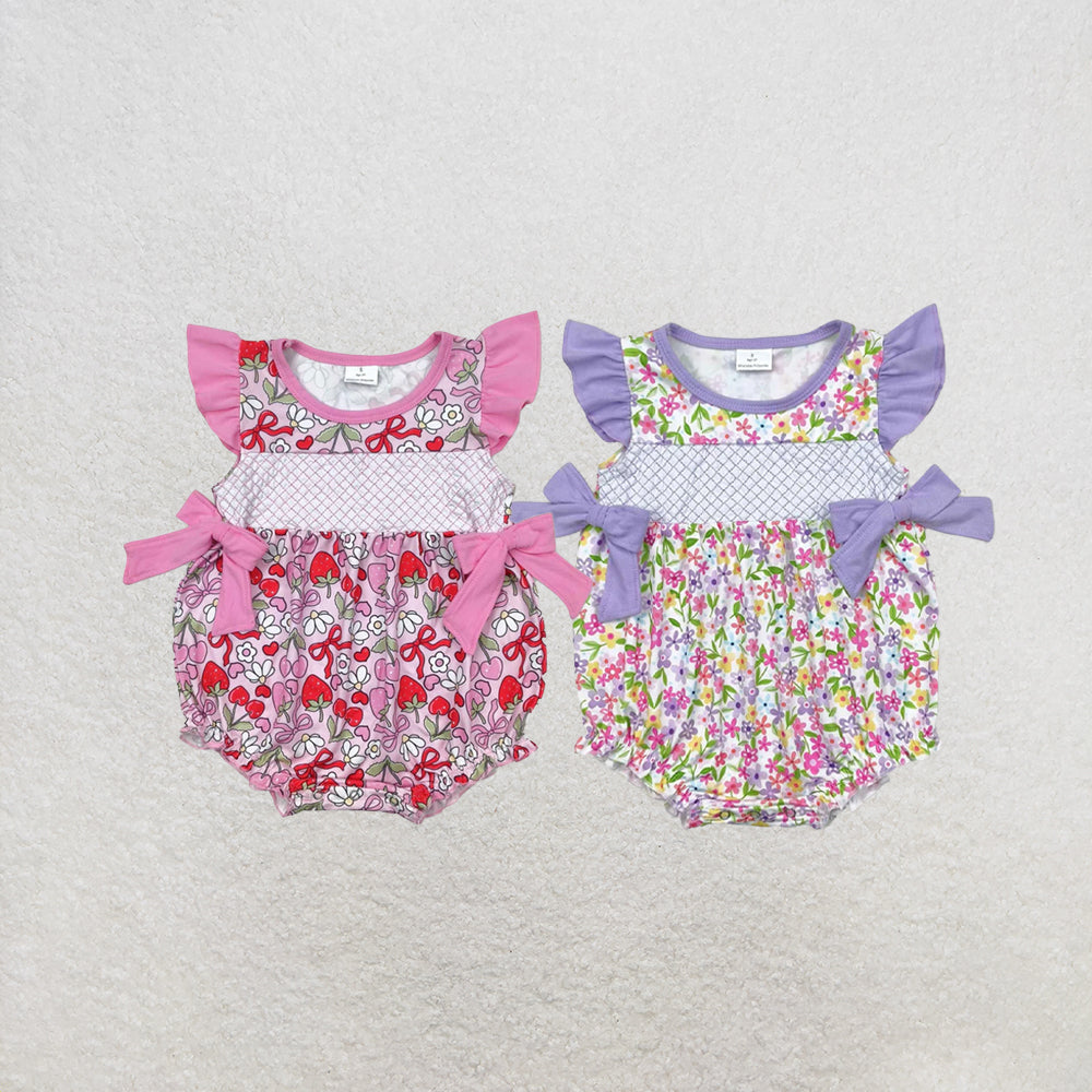 RTS NO MOQ Sibling Baby Girls Flutter Sleeves Bows Ruffle Rompers