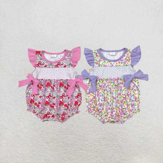 RTS NO MOQ Sibling Baby Girls Flutter Sleeves Bows Ruffle Rompers